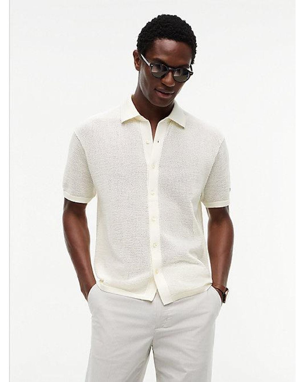 Tommy Hilfiger White New York Label Relaxed Fit Waffle Knit Shirt for men