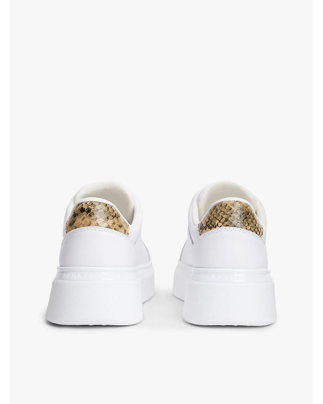 Tommy Hilfiger White Snake Print Heel Leather Platform Trainers