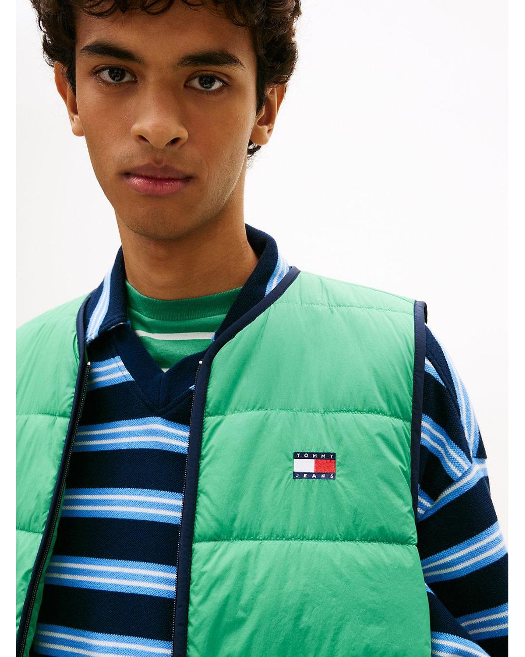 Tommy Hilfiger Green Water Repellent Colour-Blocked Back Logo Gilet for men