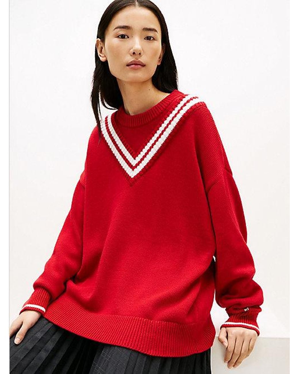 Tommy Hilfiger Double Layered Crew Neck Relaxed Cricket Jumper