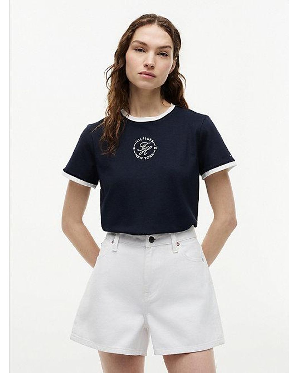 Tommy Hilfiger Blue Logo Embroidery Ringer T-Shirt