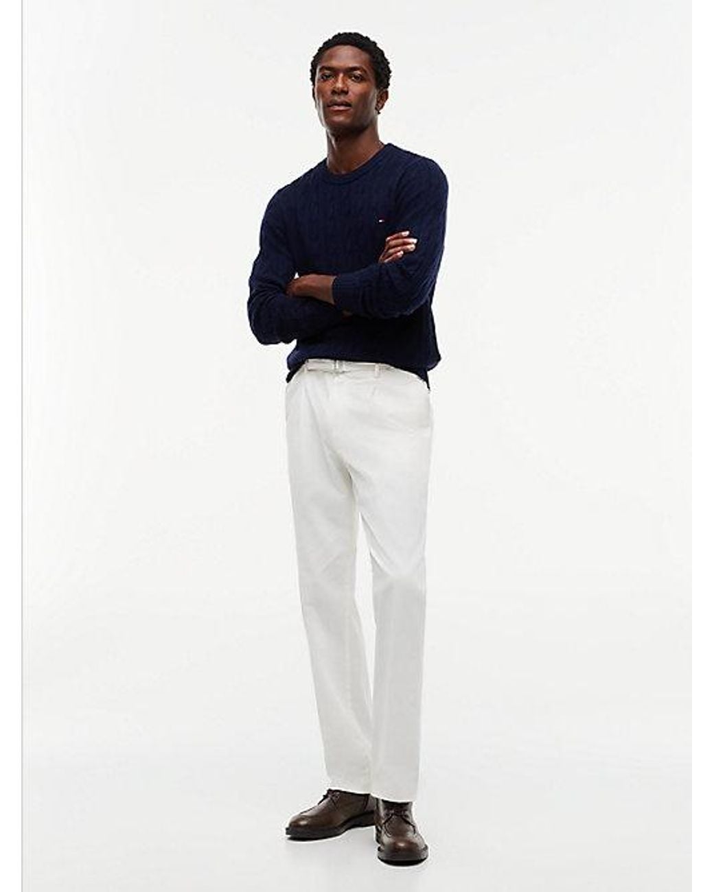 Tommy Hilfiger Blue Pure Lambswool Cable Knit Jumper for men