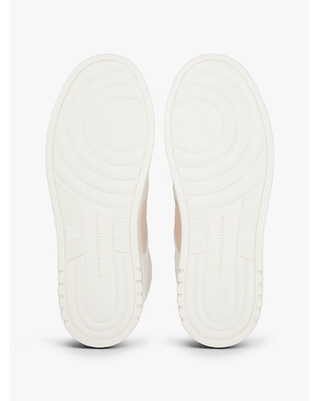 Tommy Hilfiger Natural Leather Mixed Texture Cupsole Trainers