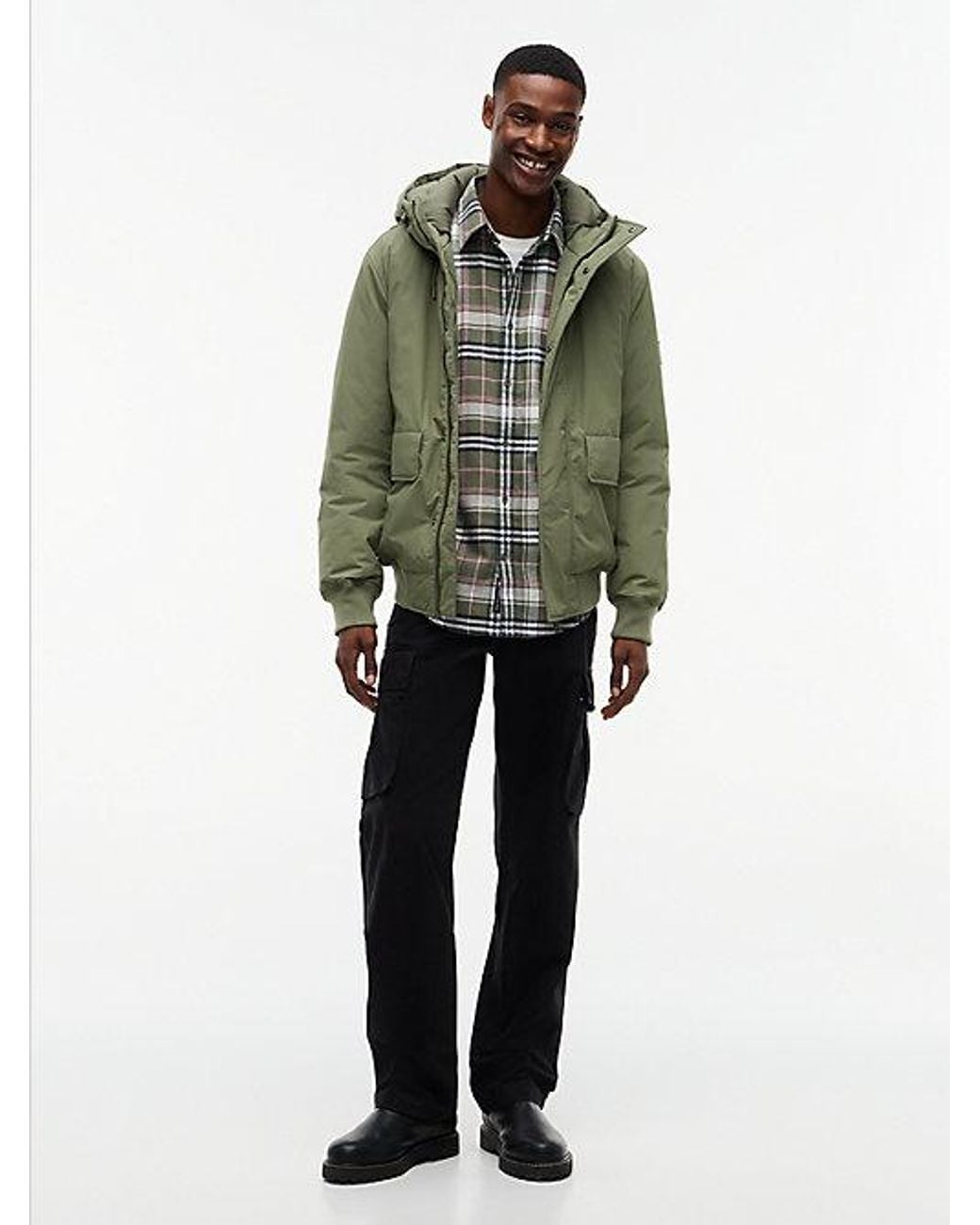 Tommy Hilfiger Green Tommy Jeans Water Resistant Padded Hooded Bomber Jacket for men
