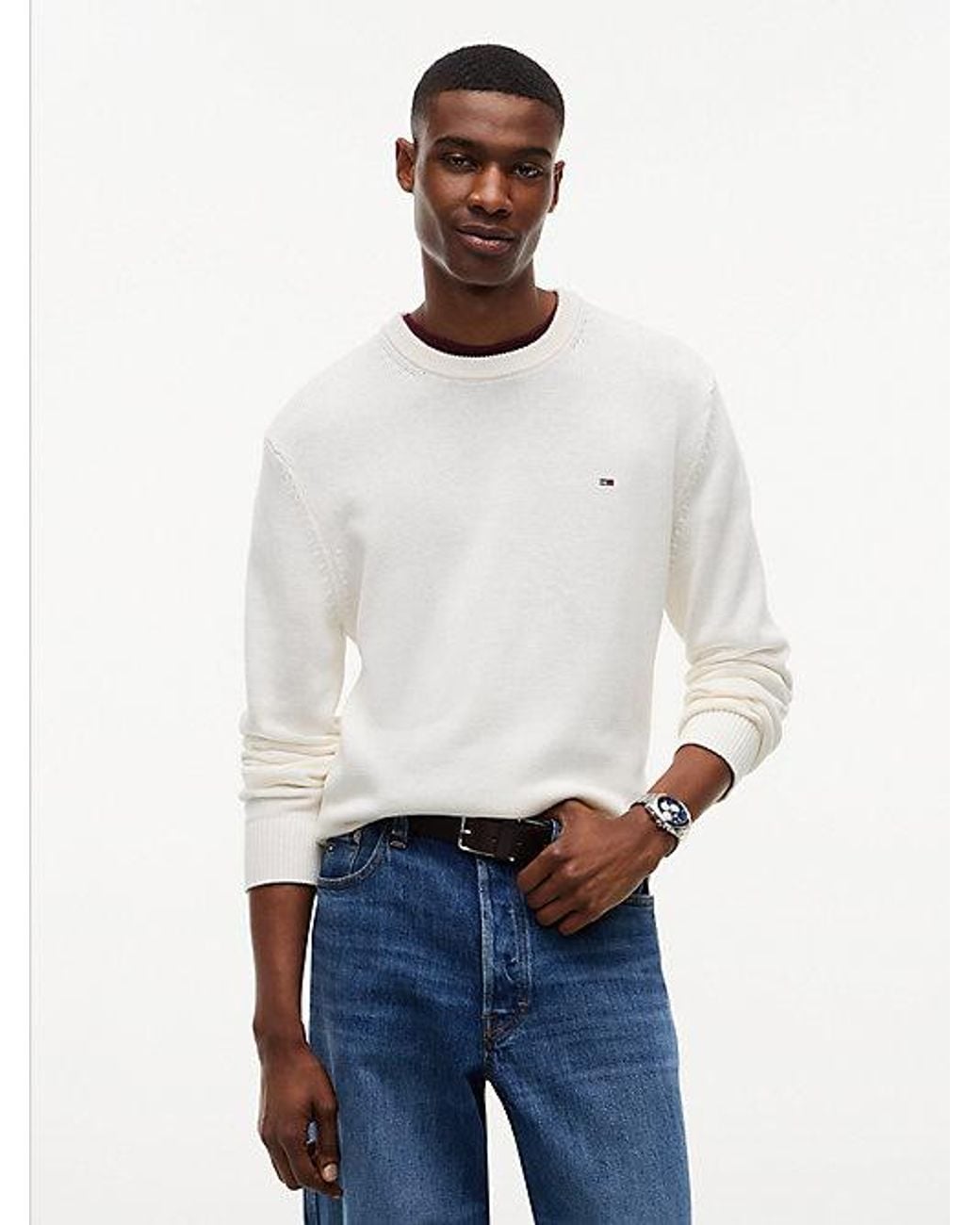 Tommy Hilfiger White Tommy Jeans Tommy Flag Textured Slim Jumper for men