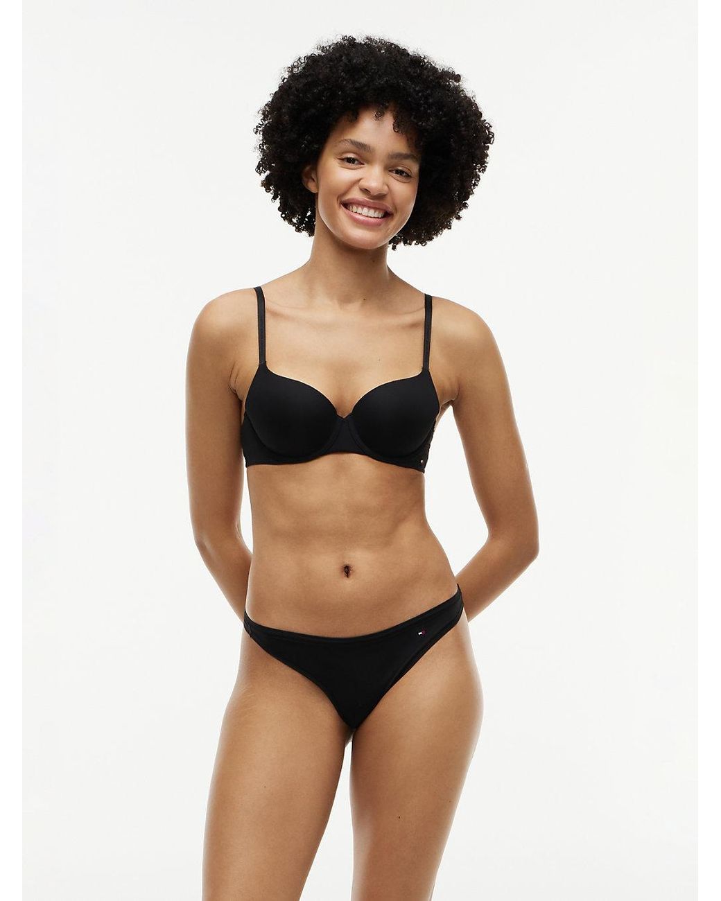 Tommy Hilfiger Black Essential Flag Embroidery Microfibre Thong