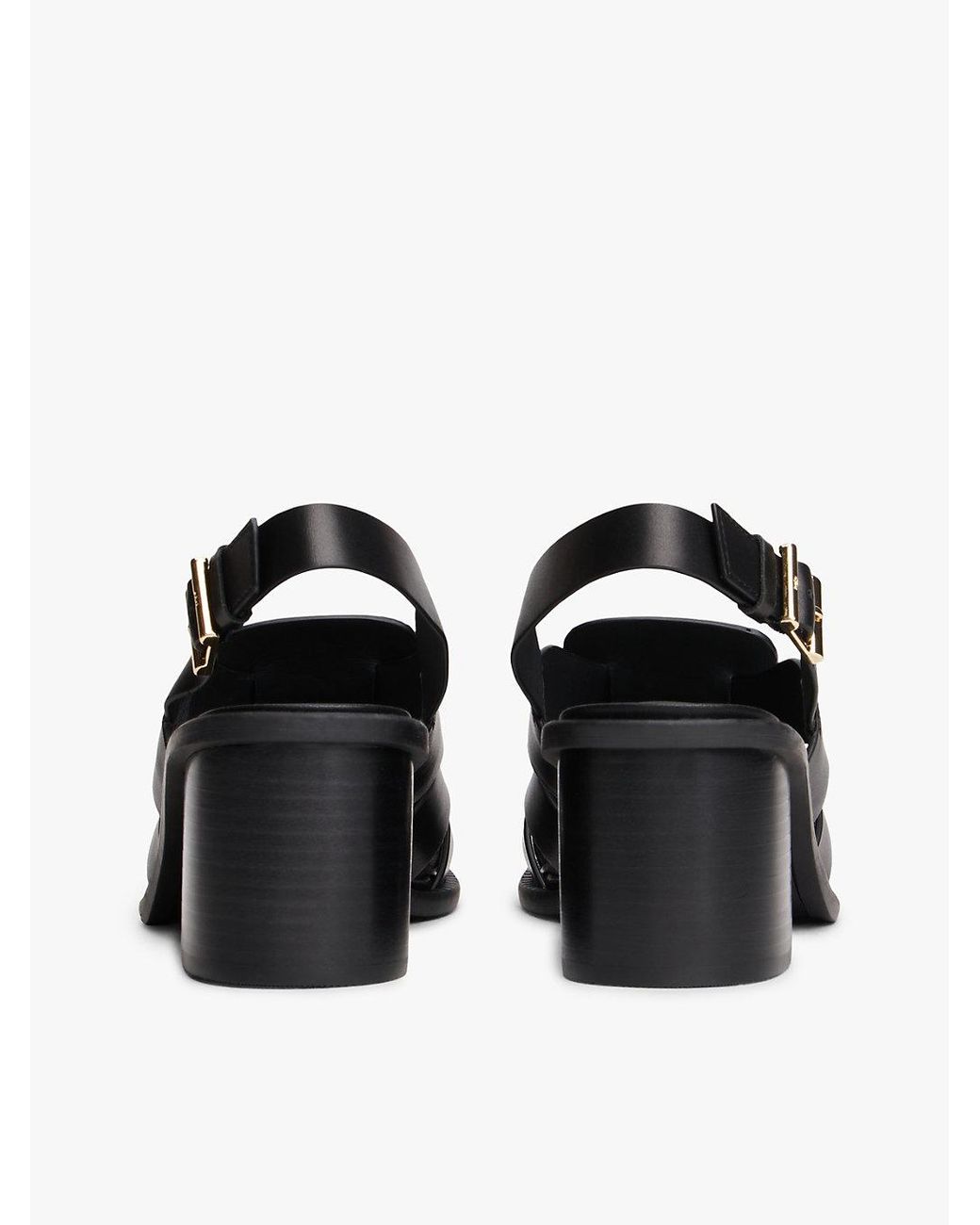 Tommy Hilfiger Black Leather Crest Block Heel Sandals