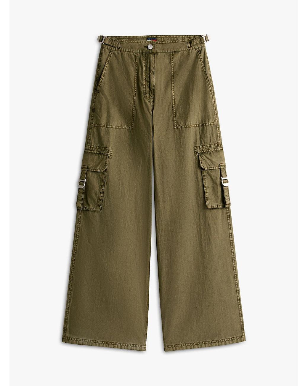 Tommy Hilfiger Natural Wide Leg Twill Cargo Trousers
