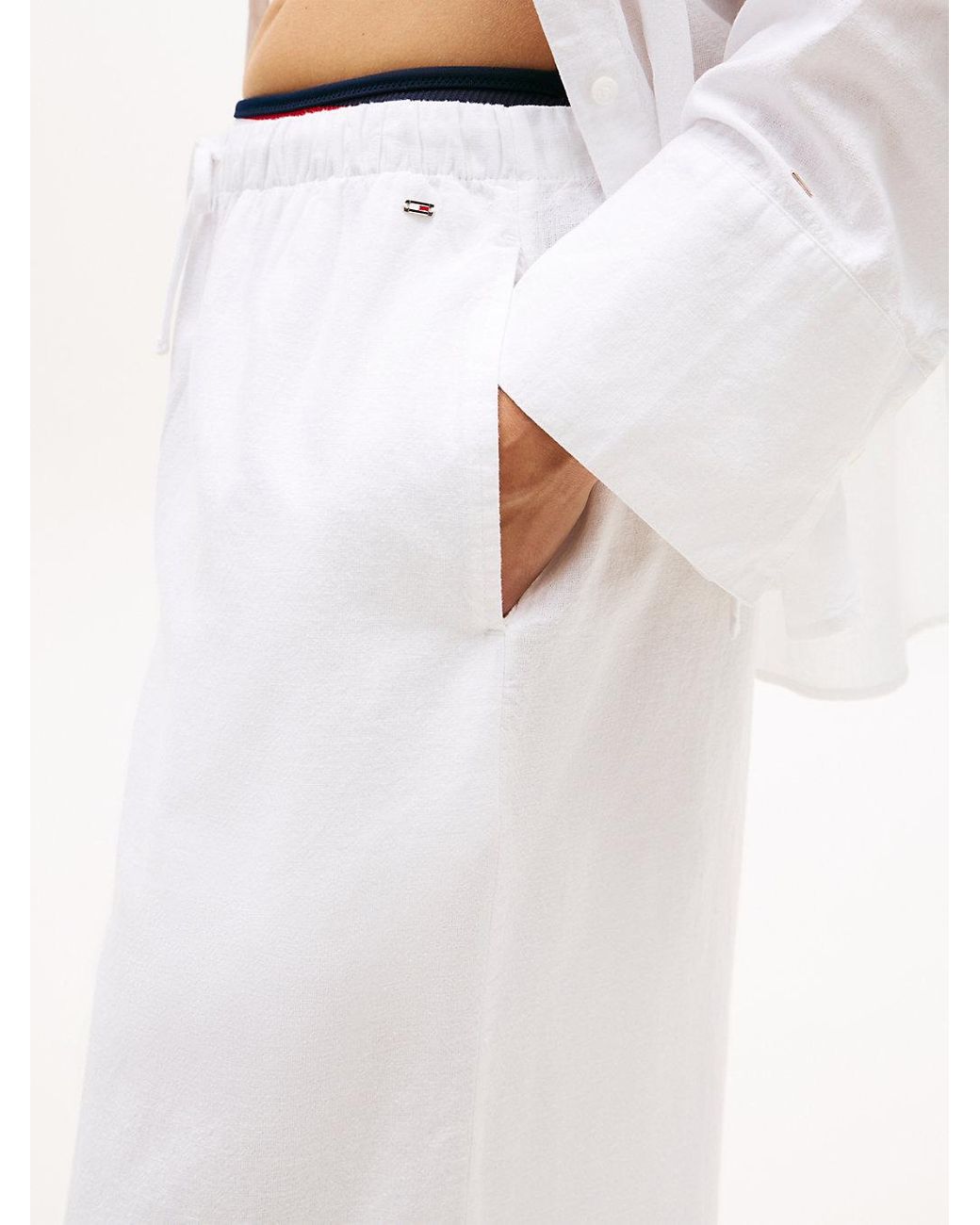 Pantalon De Plage Ample Avec Lin Tommy Hilfiger en coloris White