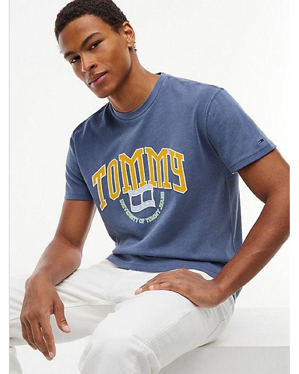 Tommy Hilfiger Blue Tommy Jeans Varsity Logo Jersey T-Shirt for men