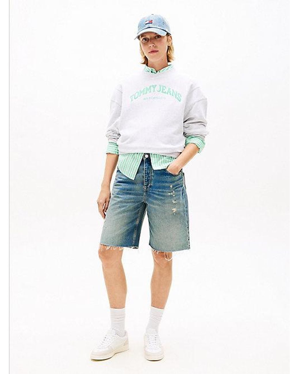 Tommy Hilfiger White Contrast Logo Embroidery Boxy Sweatshirt