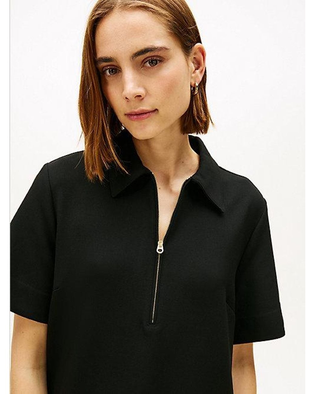 Tommy Hilfiger Black Quarter-Zip Relaxed Shift Dress