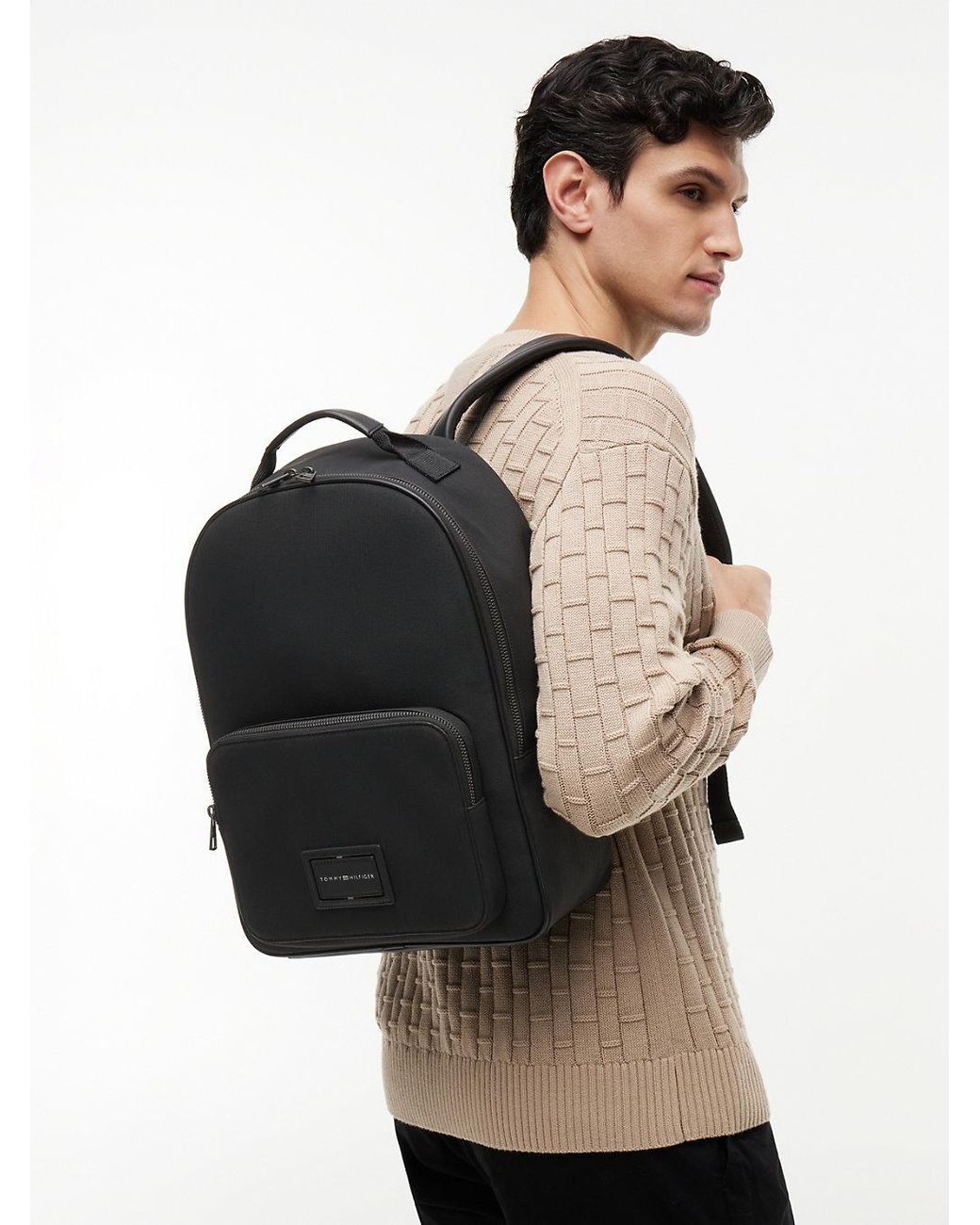 Zaino Con Patch Logo di Tommy Hilfiger in Black da Uomo