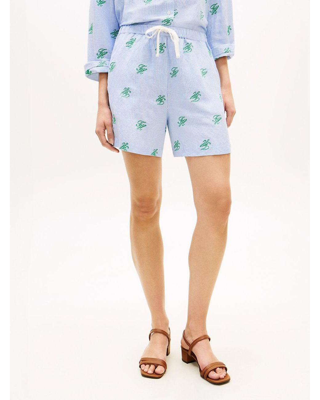 Tommy Hilfiger Blue Linen Blend Print Relaxed Shorts