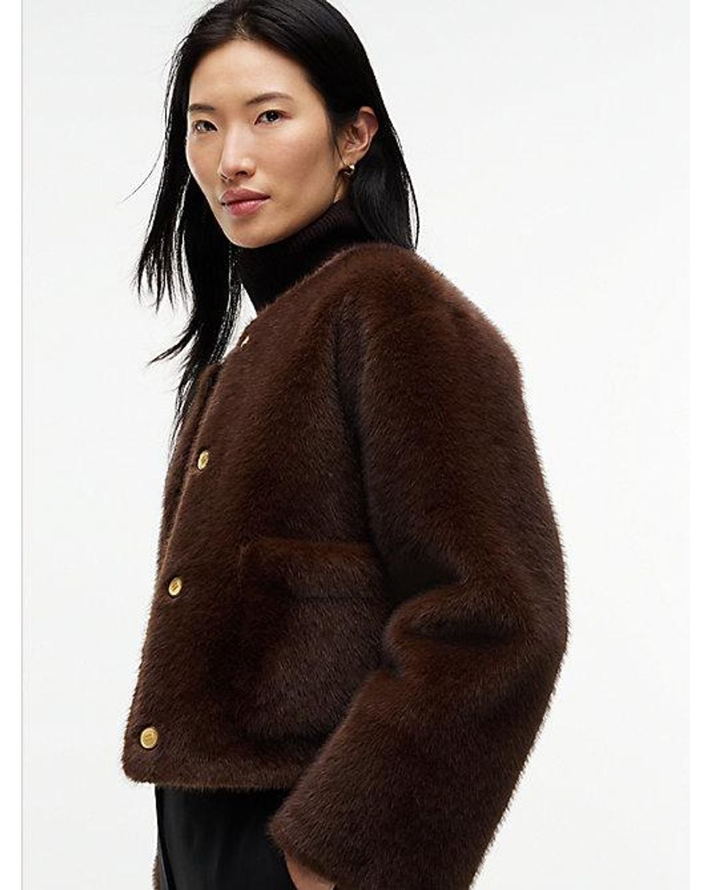 Tommy Hilfiger Brown Collarless Faux Fur Jacket
