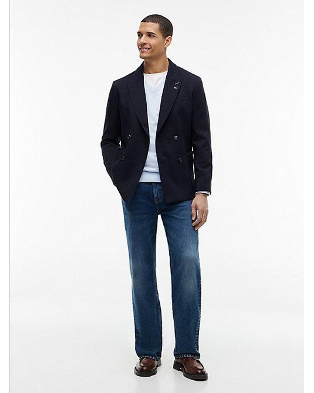 Tommy Hilfiger Blue Flag Embroidery V Neck Jumper for men