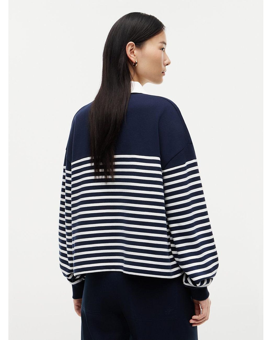 Tommy Hilfiger Blue Gold-tone Button Relaxed Polo Sweatshirt