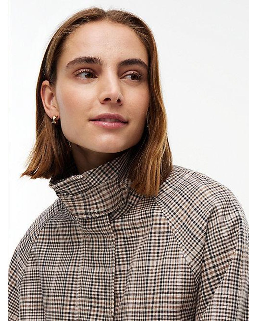 Tommy Hilfiger Natural Check Raglan Sleeve Relaxed Cape Coat