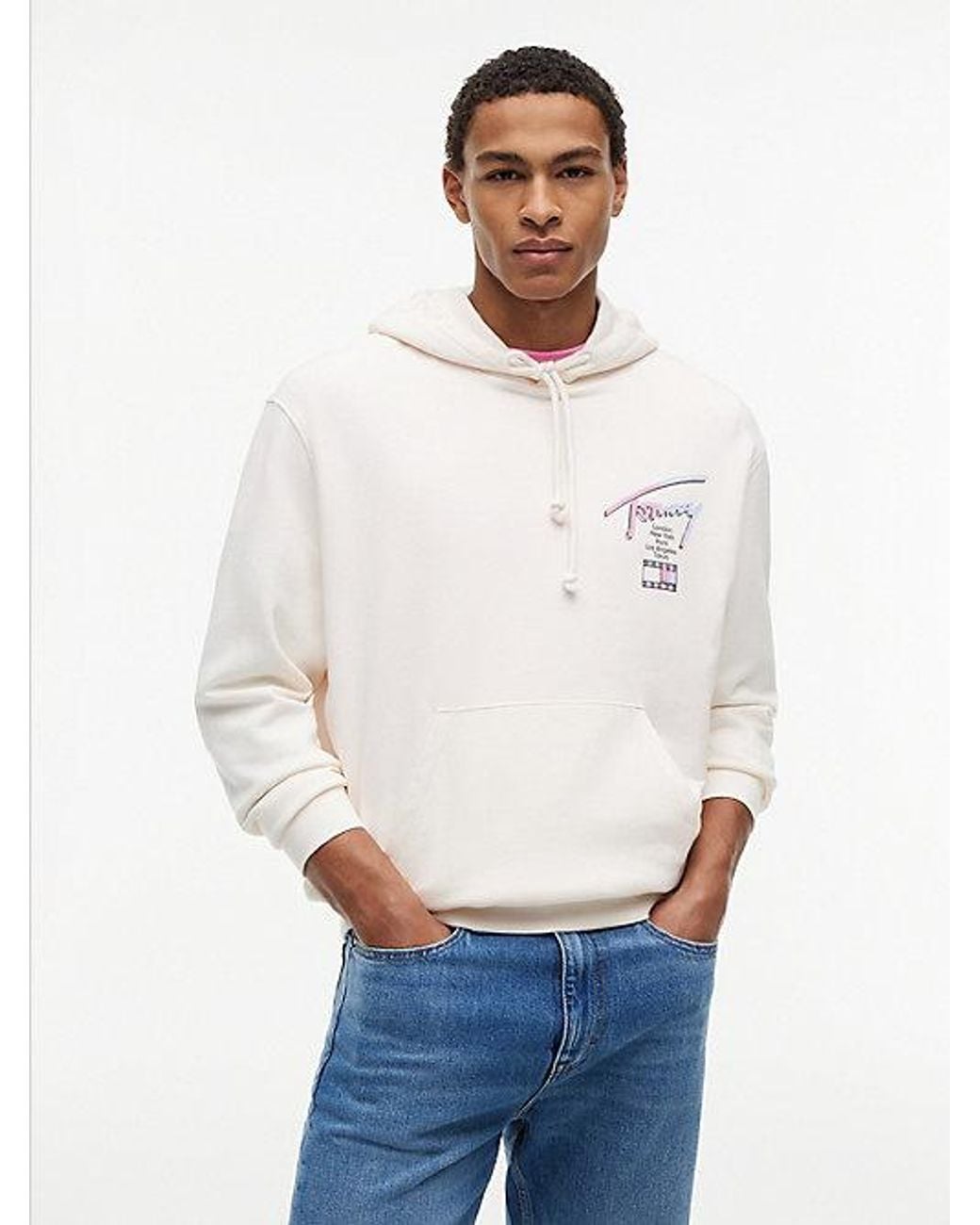Tommy Hilfiger White Signature Back Logo Relaxed Hoody for men