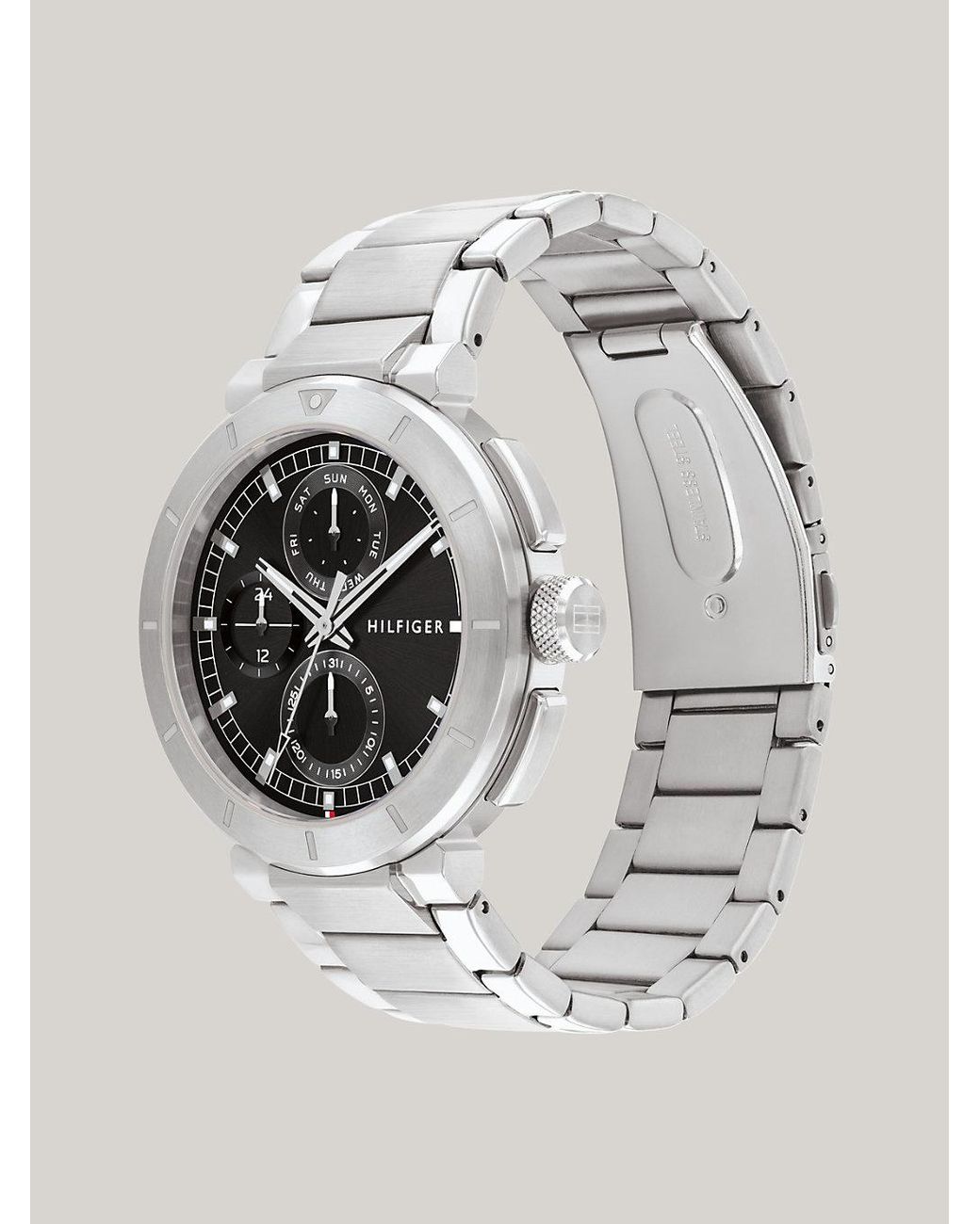 Tommy Hilfiger Black Dial Stainless Steel Chain-link Watch in Grey 