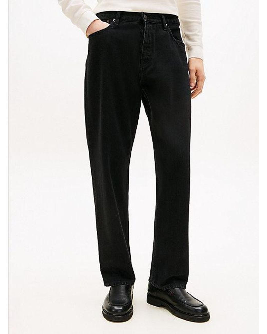 Tommy Hilfiger White Black Relaxed Straight Leg Jeans for men
