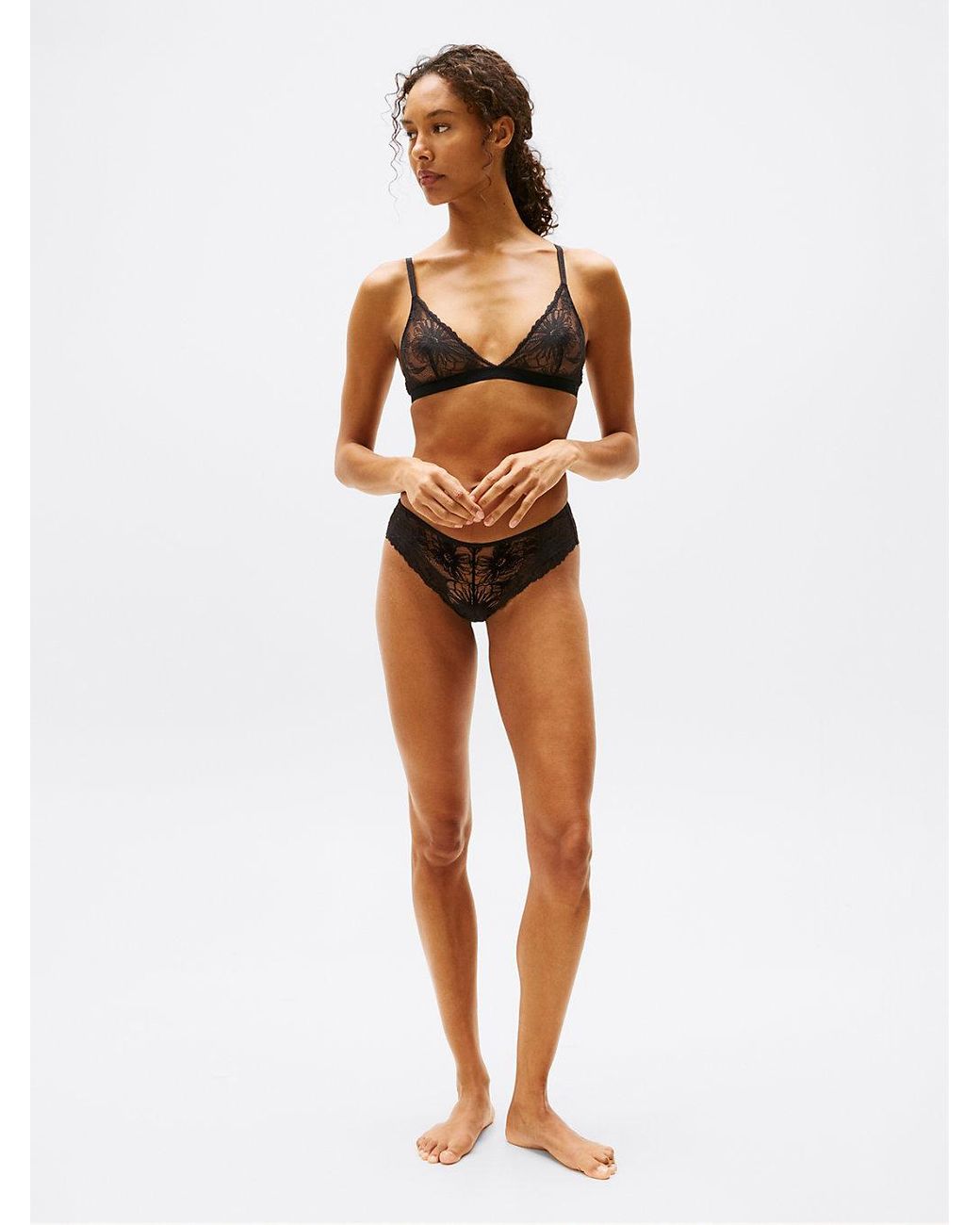 Tommy Hilfiger Black Floral Lace Triangle Bra