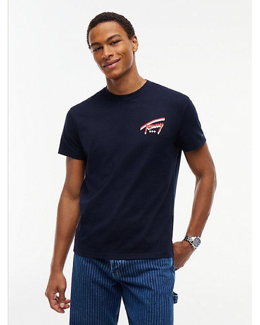 Tommy Hilfiger Blue Signature Back Logo Jersey T-Shirt for men