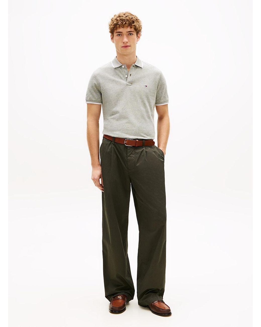 Polo Coupe Standard En Piqué Avec Lin Tommy Hilfiger pour homme en coloris Gray