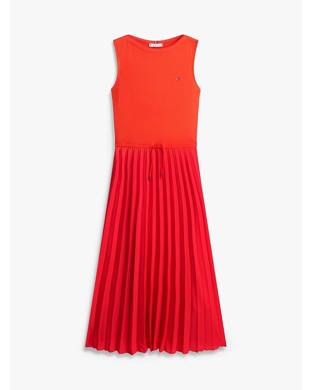 Tommy Hilfiger Red Pleated Sleeveless Slim Midi Dress