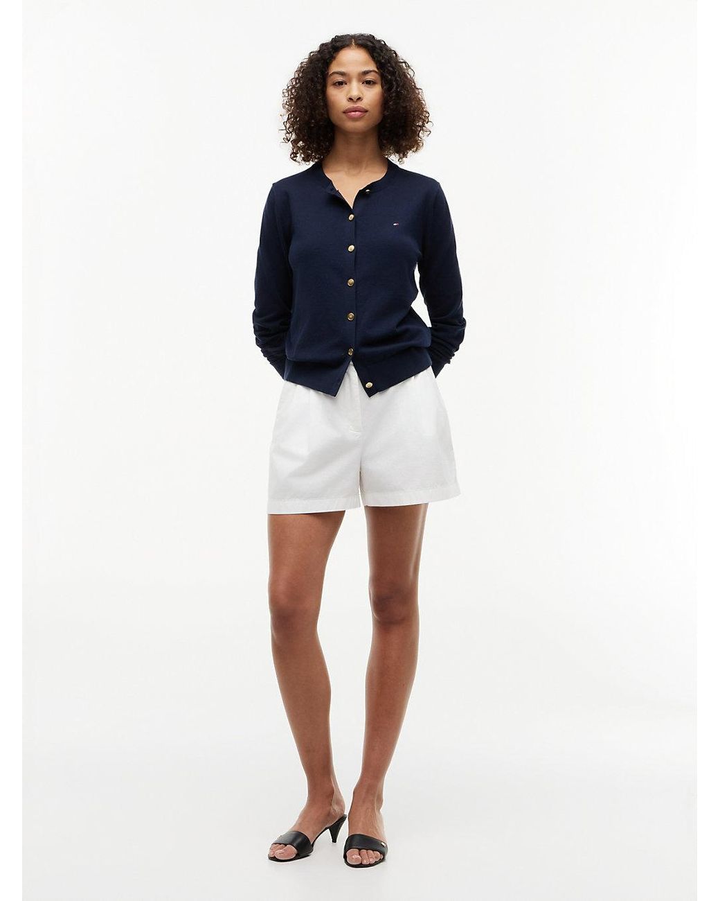 Tommy Hilfiger Blue Fine Knit Jersey Crew Neck Cardigan