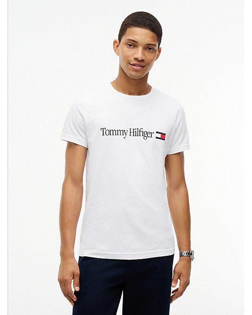 Tommy Hilfiger White Logo Slim Jersey T-Shirt for men