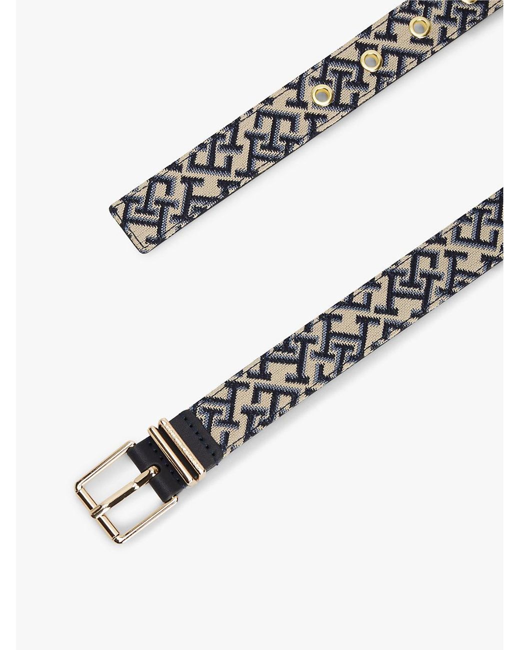 Tommy Hilfiger White Jacquard Double Keeper Square Buckle Belt