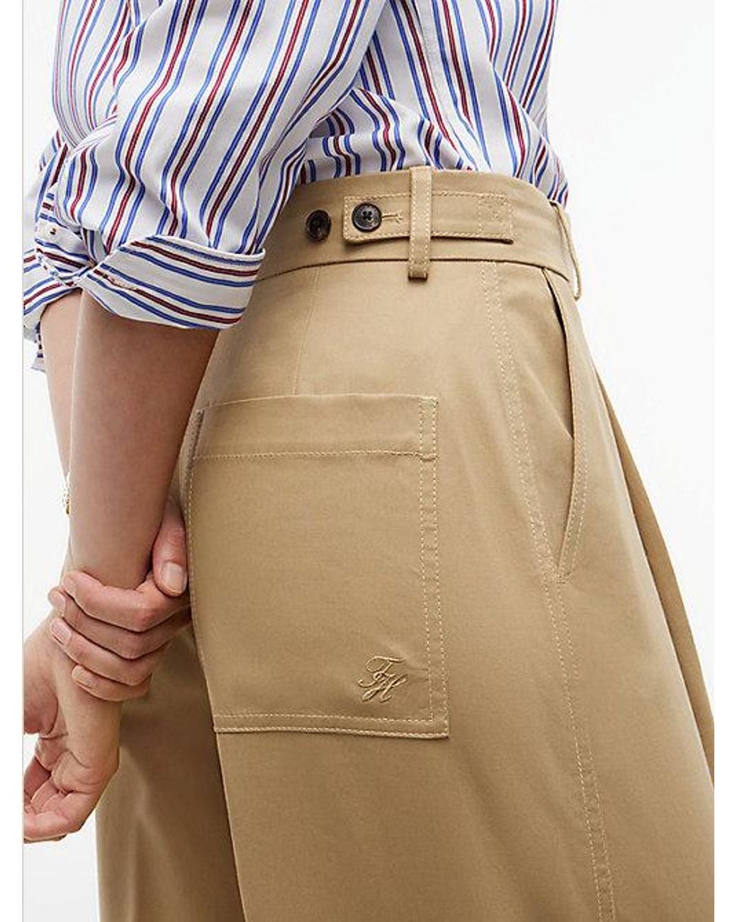 Tommy Hilfiger Natural Logo Embroidery Wide Leg Chinos