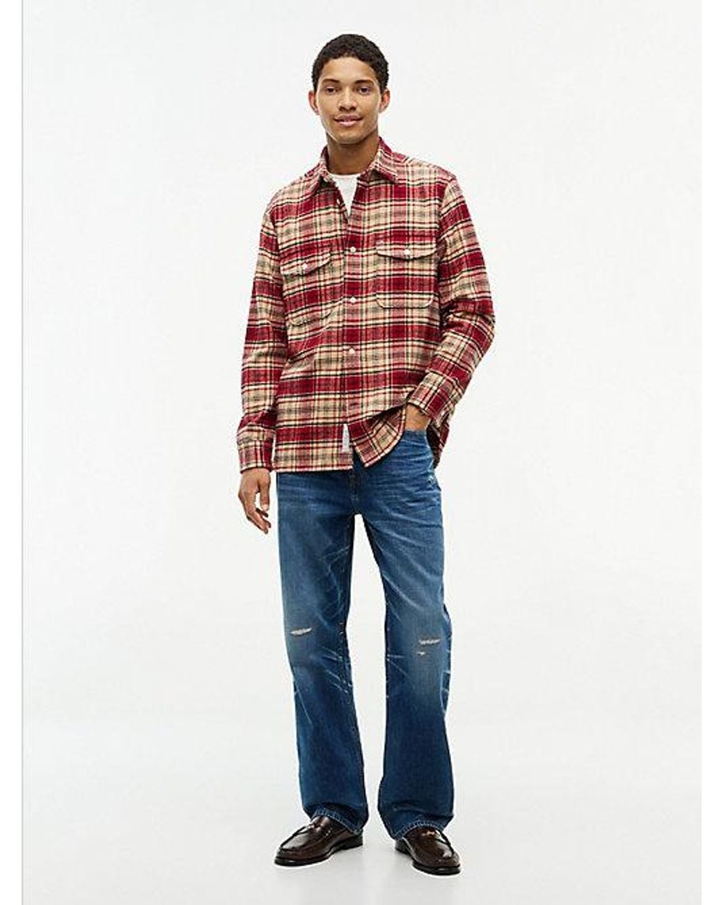 Tommy Hilfiger Red Relaxed Fit Check Flannel Overshirt for men