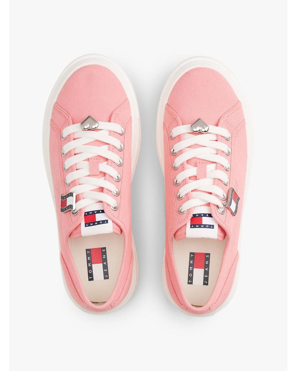 Tommy Hilfiger Pink Canvas Platform Trainers With Charms