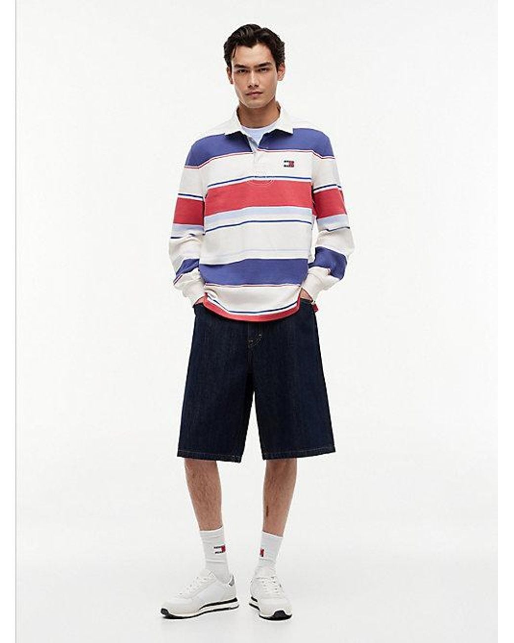 Tommy Hilfiger Blue Relaxed Fit Mixed Stripe Rugby Shirt for men