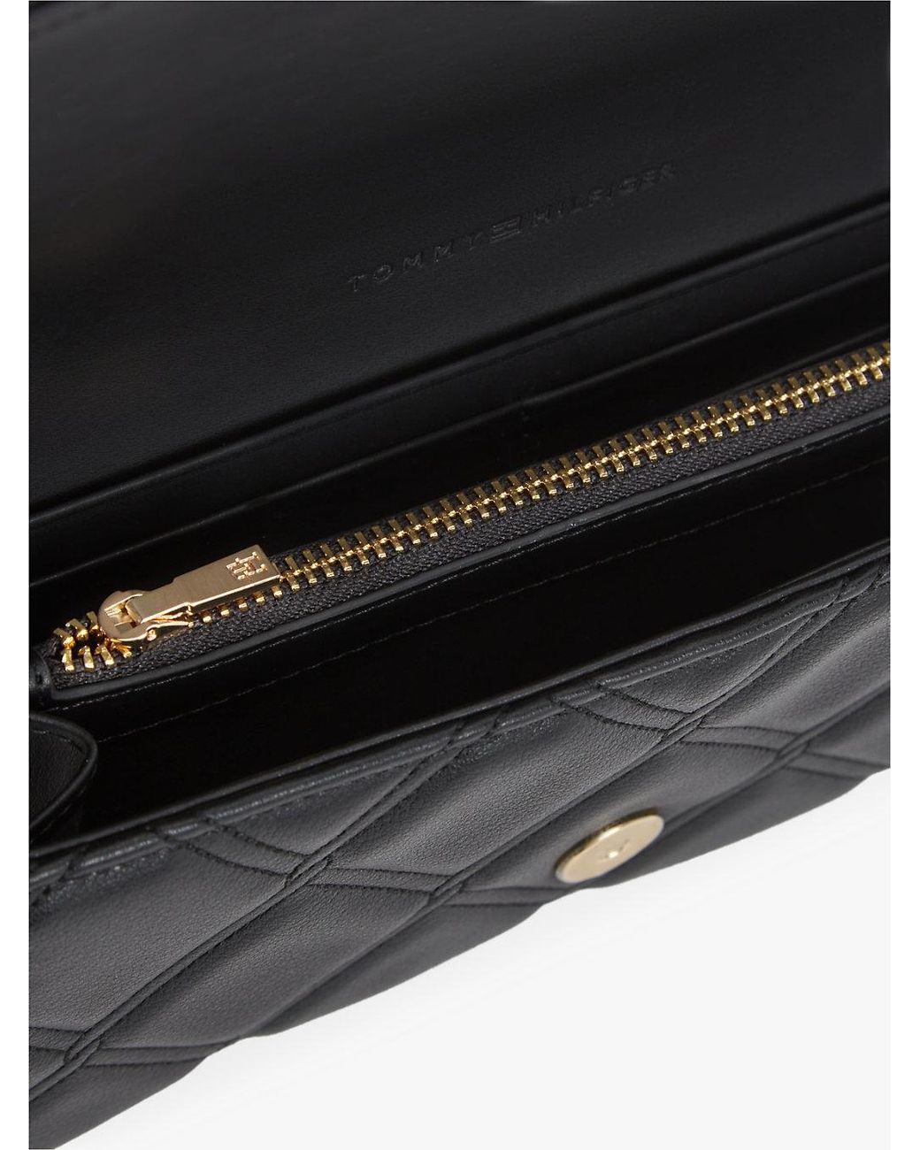 Tommy Hilfiger Black Quilted Th Monogram Chain Strap Wallet