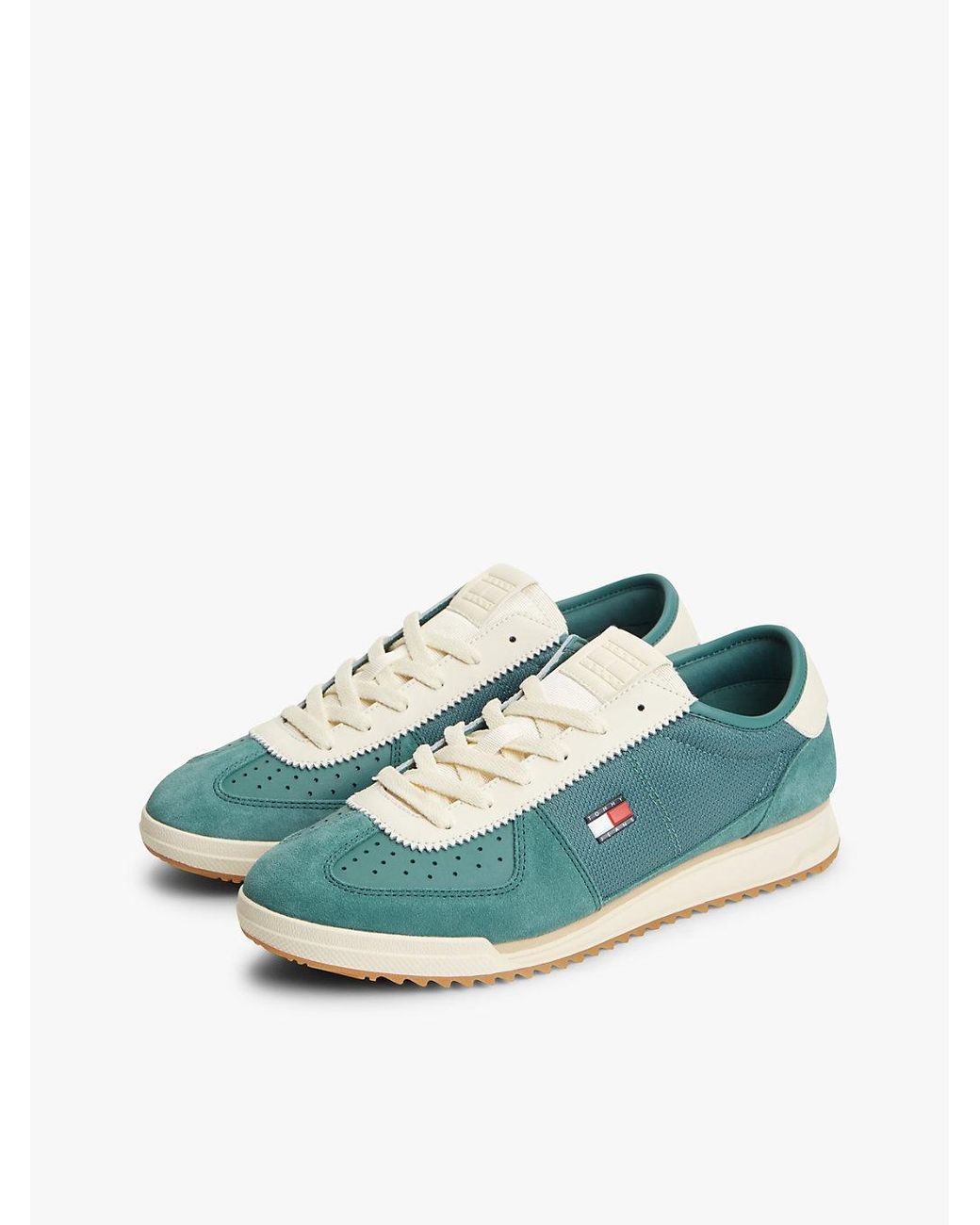 Tommy Hilfiger Blue Retro Leather Mixed Texture Serrated Trainers for men