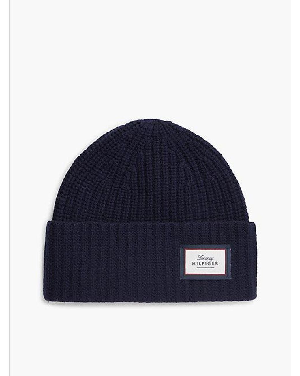 Tommy Hilfiger Blue Pure Wool Chunky Rib Knit Beanie for men