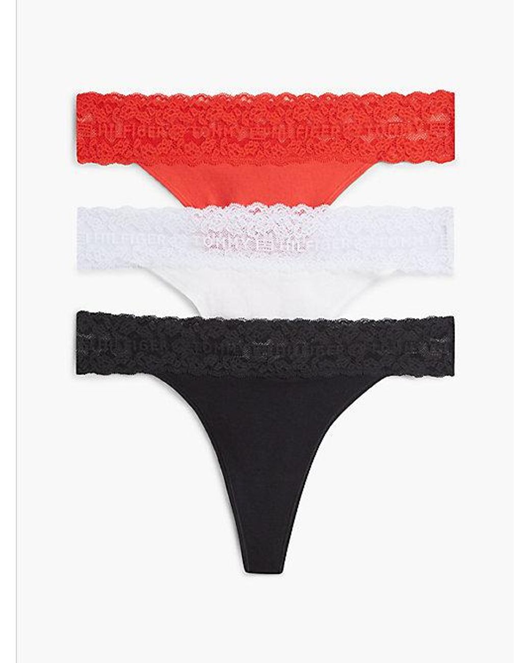 Tommy Hilfiger Red 3 Pack Logo Lace Pointelle Tanga Thongs