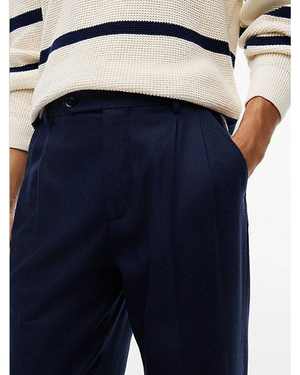 Tommy Hilfiger Blue Dover Regular Straight Wool Blend Chinos for men