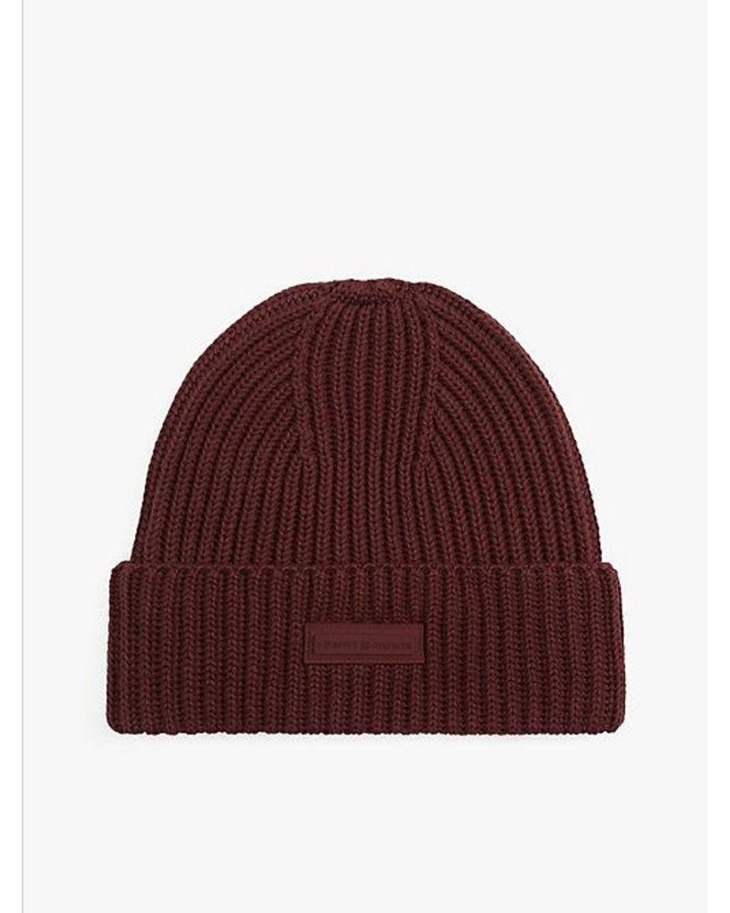 Tommy Hilfiger Red Rubberised Logo Knit Beanie With Wool for men