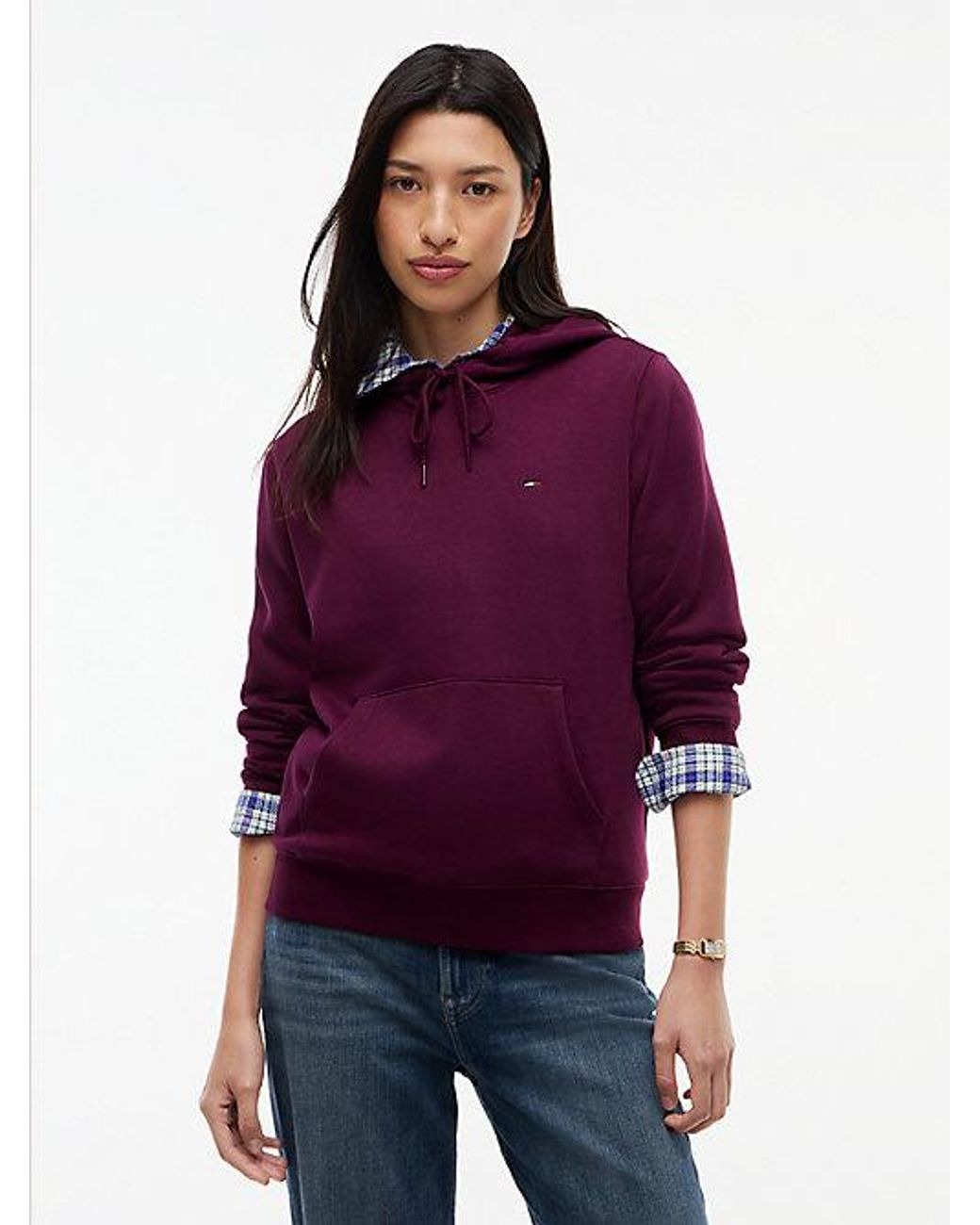 Tommy Hilfiger Purple Tommy Jeans Flag Embroidery Fleece Drawstring Hoody