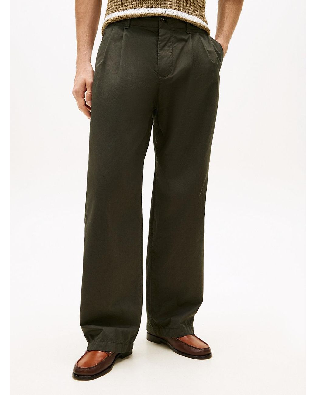 Tommy Hilfiger Green Lightweight Paper Touch Pleated Loose Trousers for men