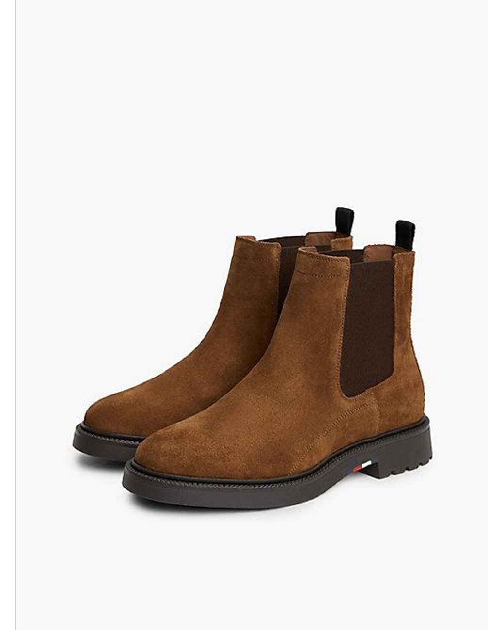 Tommy Hilfiger Brown Suede Embossed Cleat Chelsea Boots for men