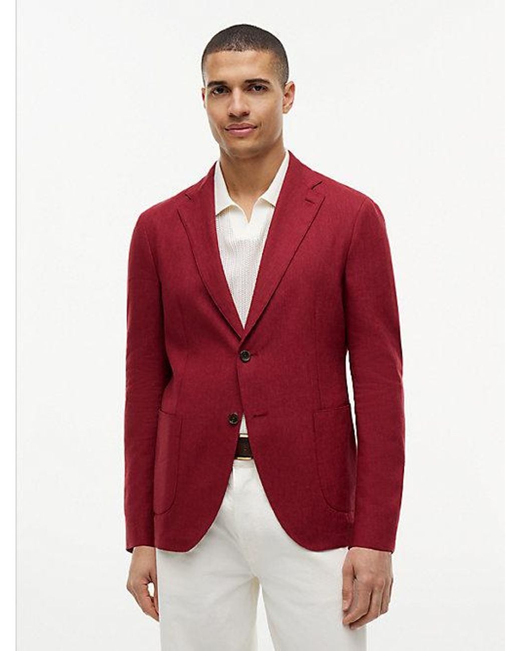 Tommy Hilfiger Red Regular Fit Linen Blend Single Breasted Blazer for men