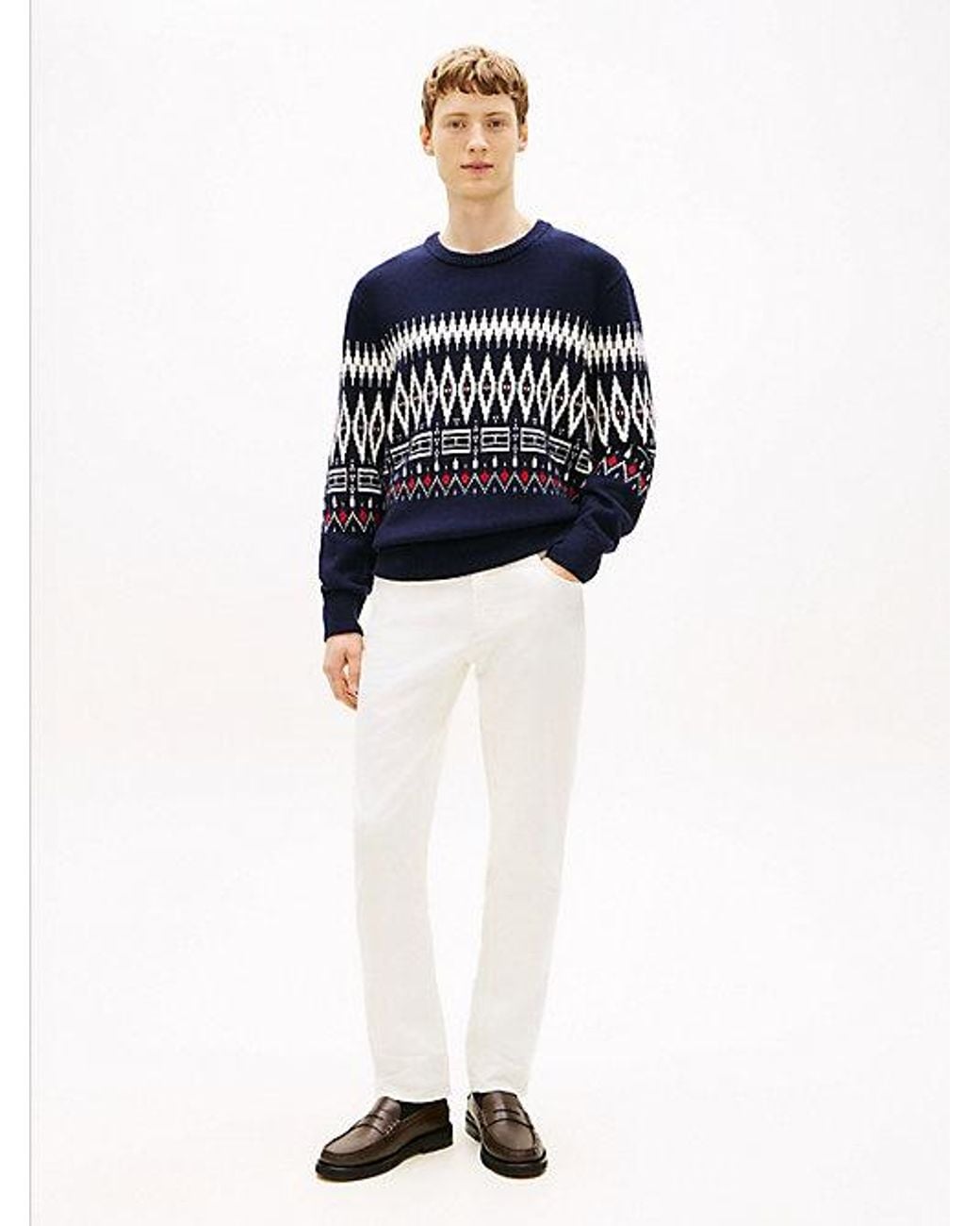 Tommy Hilfiger Blue Fair Isle Lambswool Blend Relaxed Jumper for men