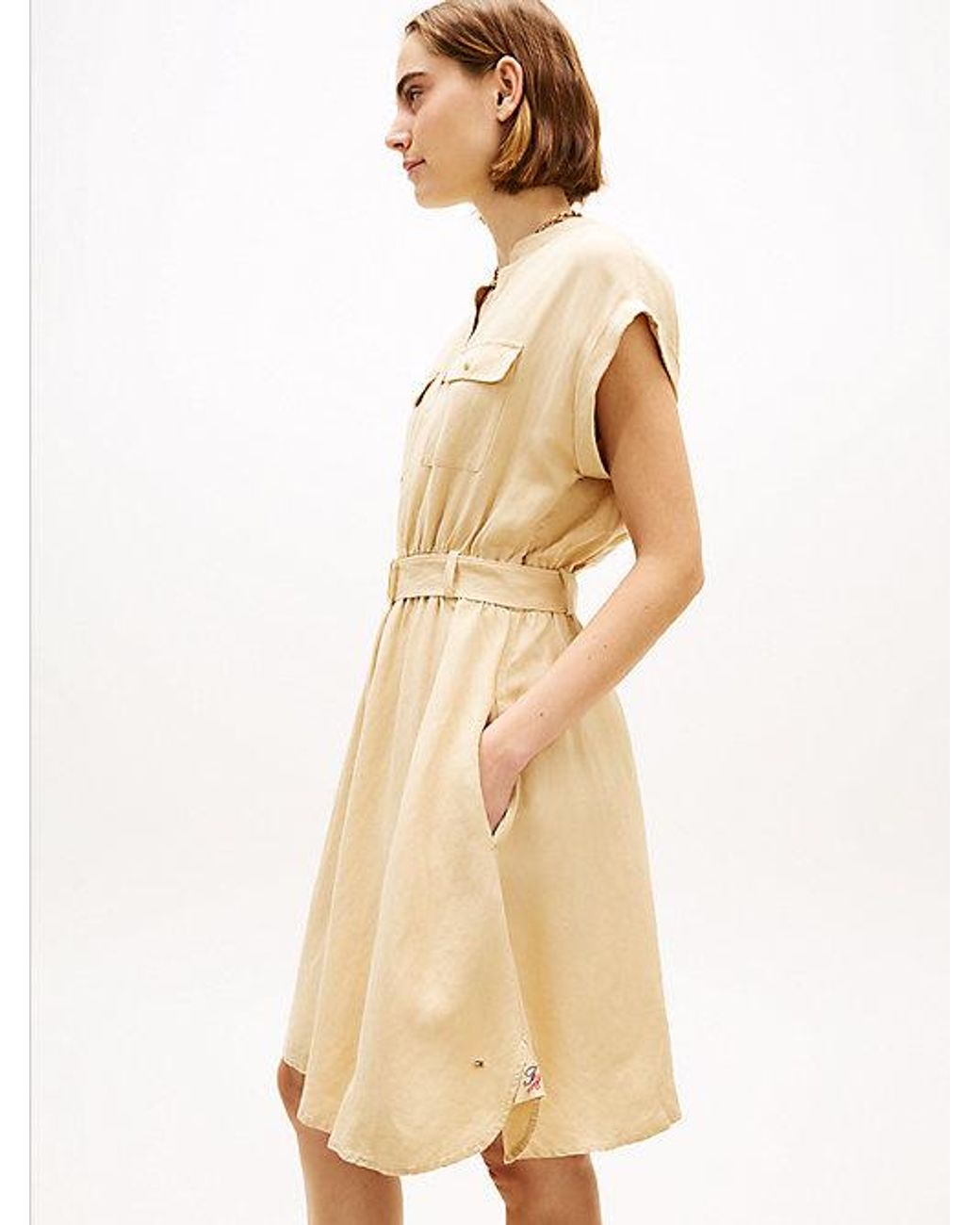 Tommy Hilfiger Natural Belted Relaxed Mini Shirt Dress