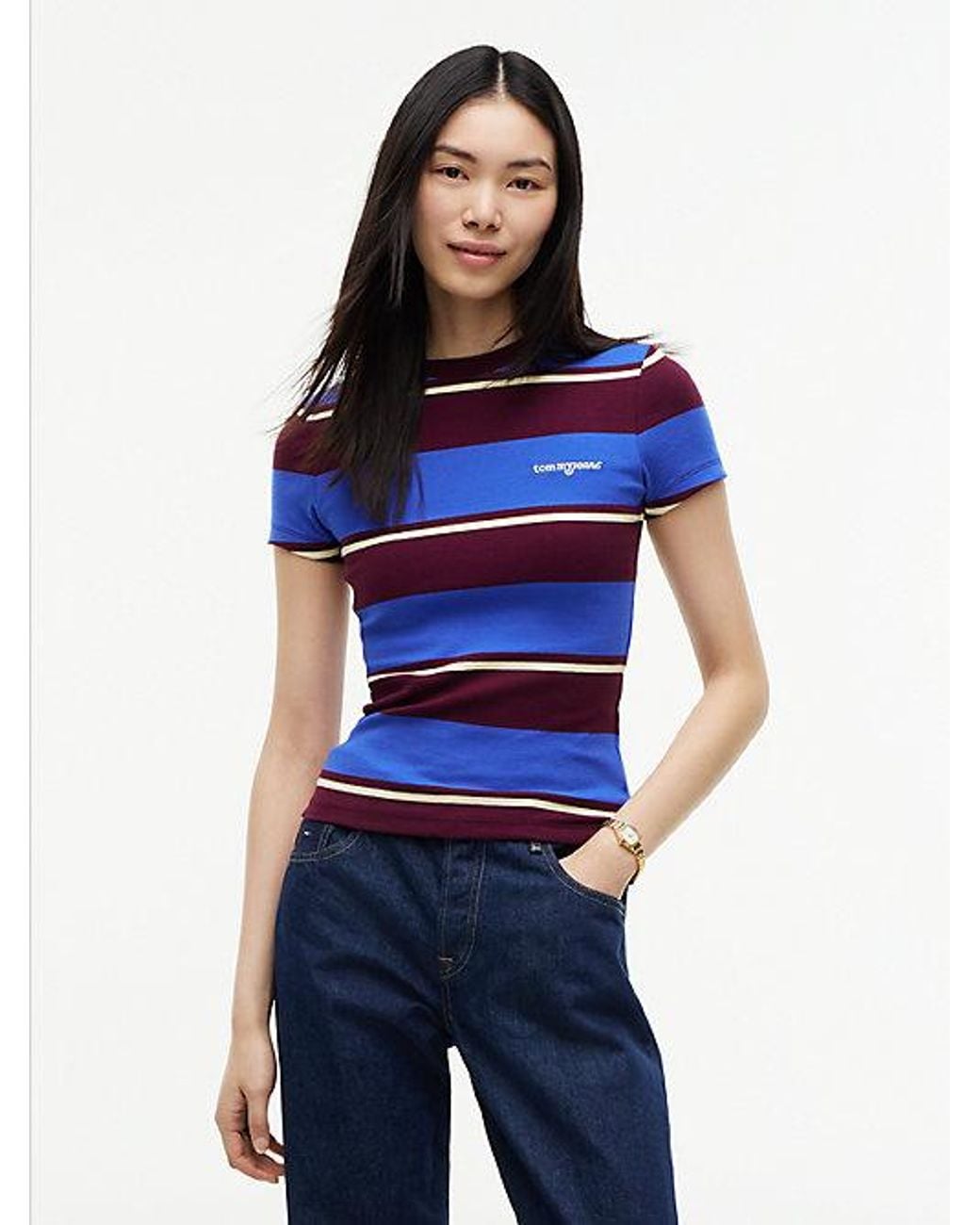 Tommy Hilfiger Blue Logo Ribbed Slim T-Shirt