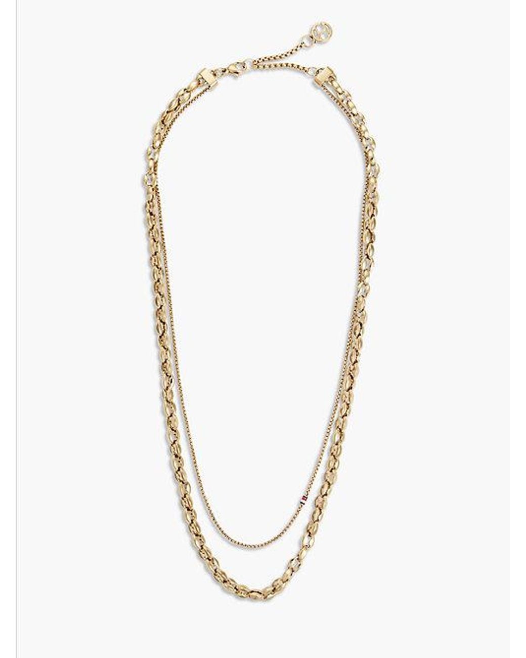 Tommy Hilfiger White Plated Stainless Steel Double Chain Necklace